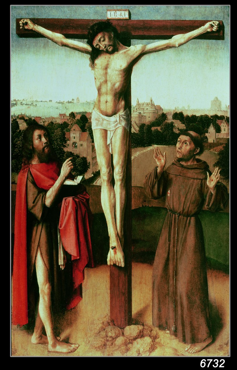 Kristus na kříži mezi svatým Janem a svatým Františkem (viz 136582 pro verzi před restaurováním) od Gerard David