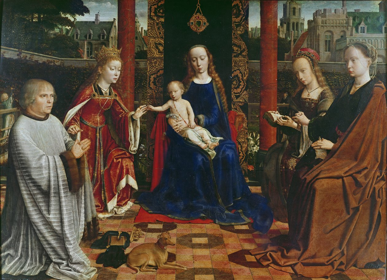 Panna a dítě se svatými a donátorem, 1523 (olej na dubu) od Gerard David