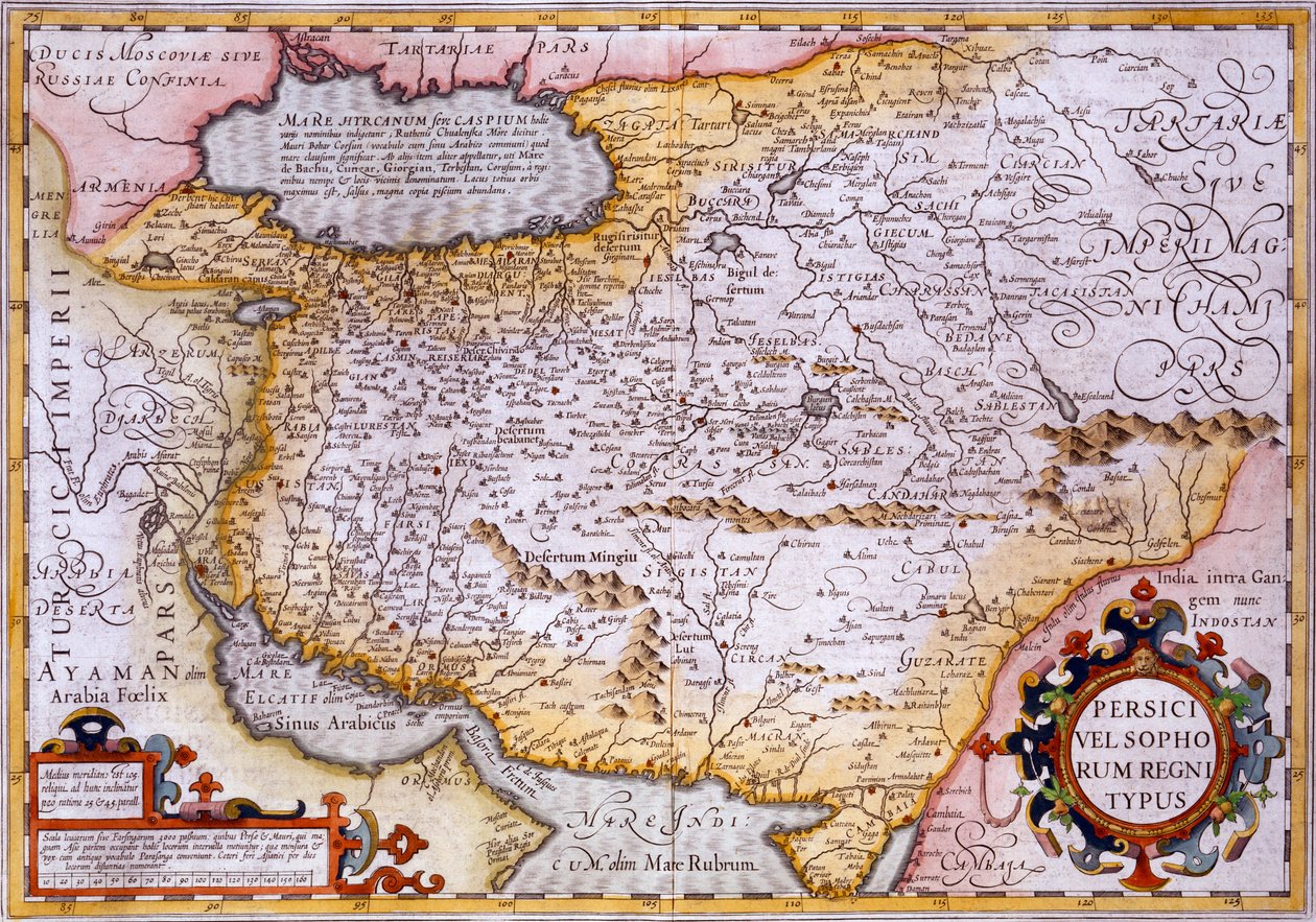 Mapa Persie, 1638 (ručně kolorovaná rytina) od Gerardus Mercator