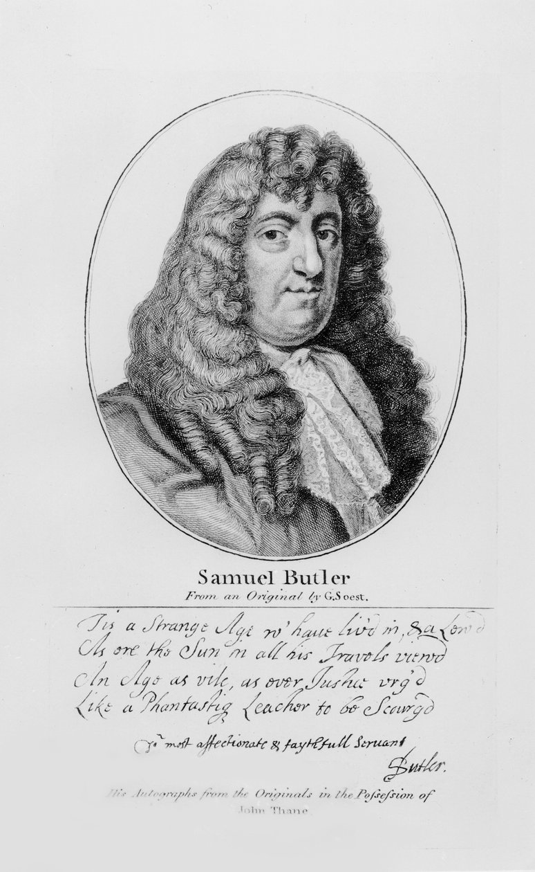 Portrét Samuela Butlera (1612-80) s ukázkou jeho rukopisu od Gerard Soest