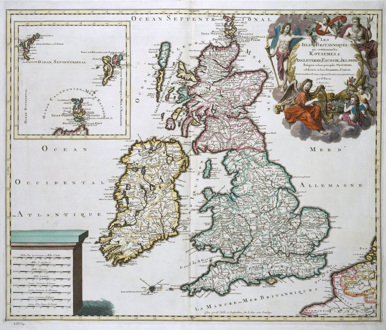 Mapa Británie a Irska (barevná rytina) od Gerard Valck