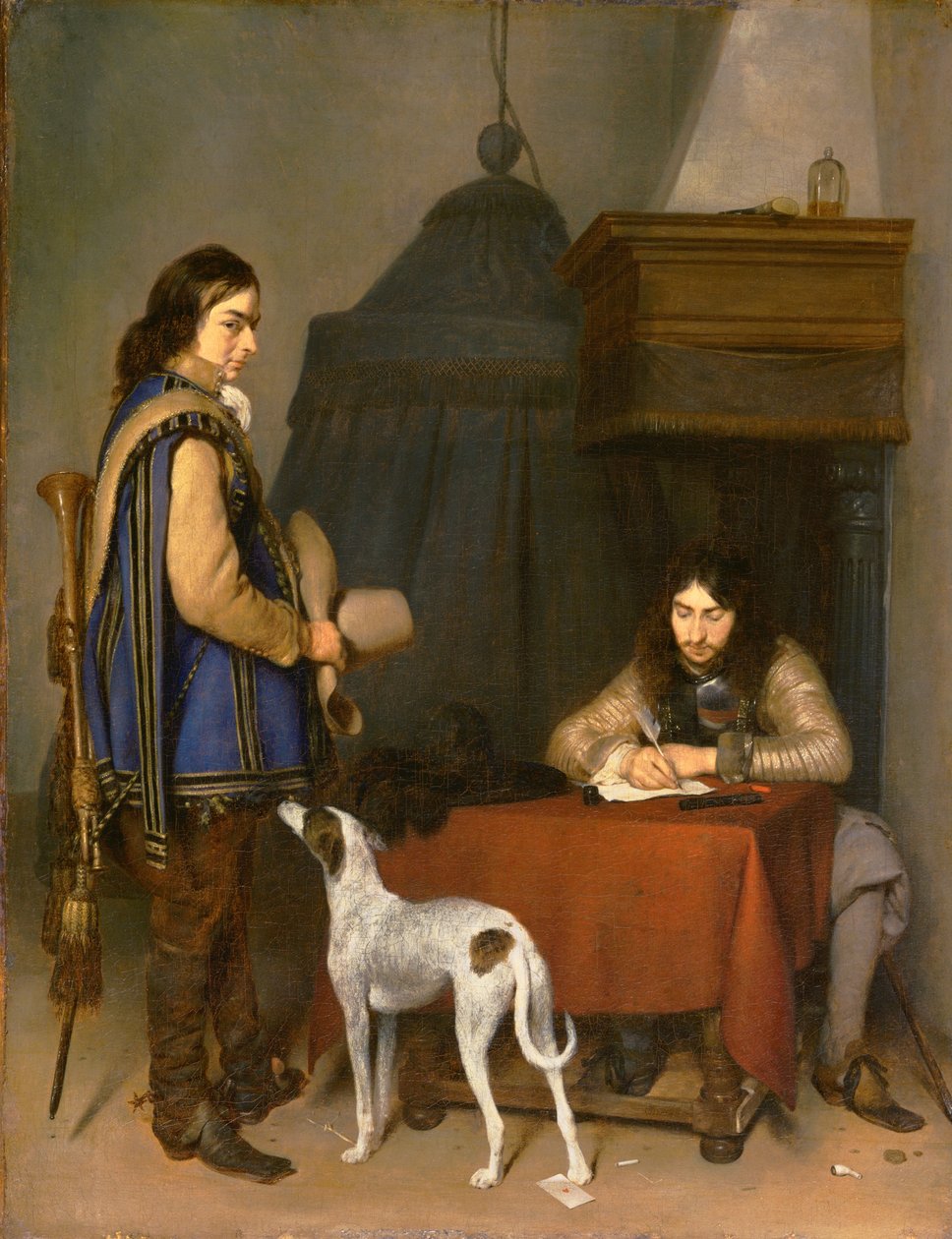 Důstojník psaní dopisu s trumpetistou od Gerard ter Borch