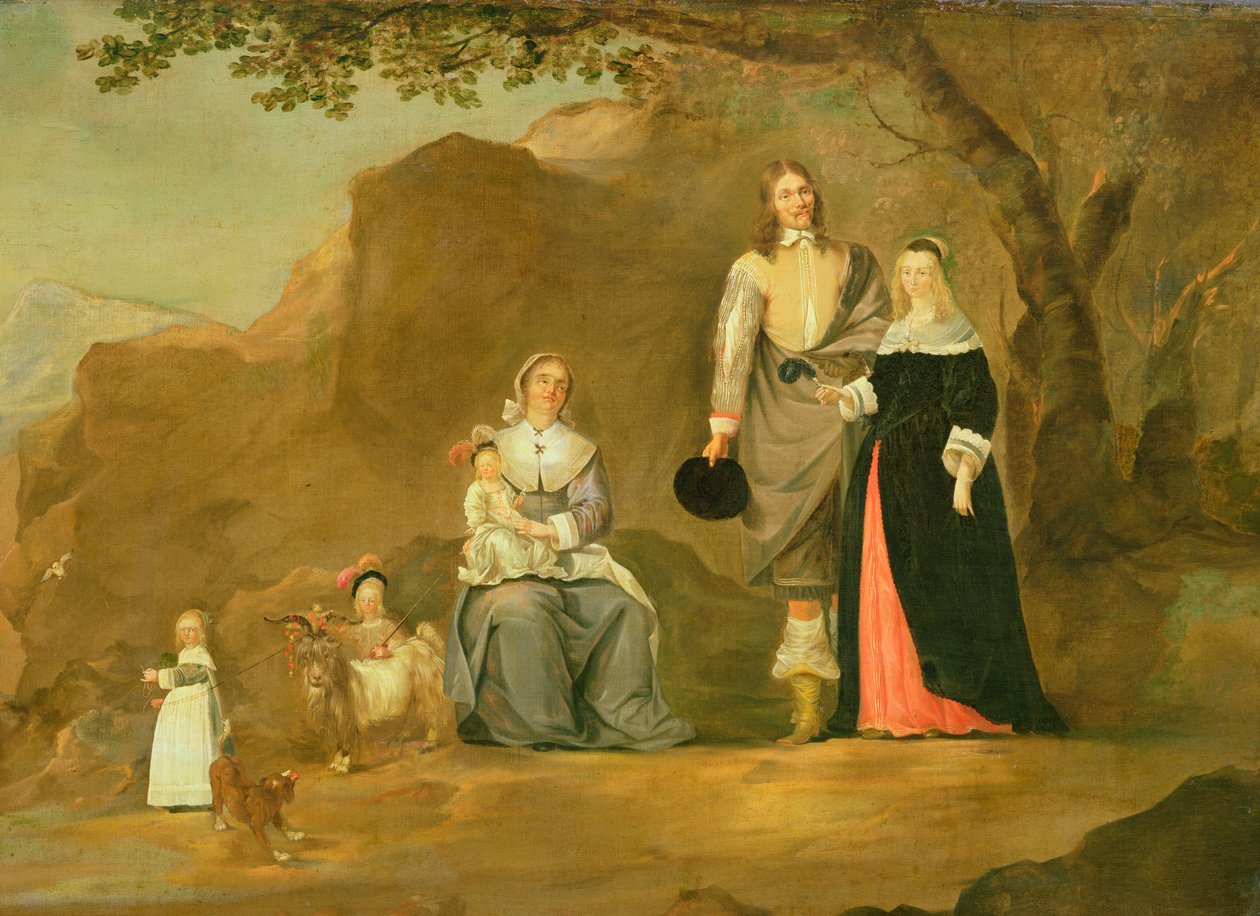 Rodinná skupina se psem a kozou v hornaté krajině od Gerard ter Borch