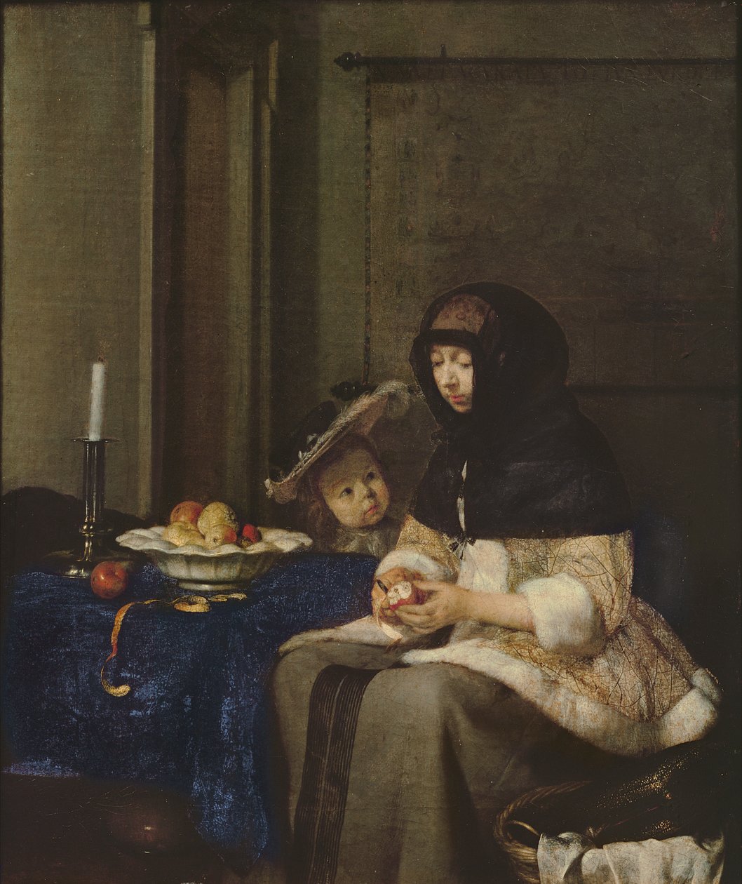 Žena loupání jablek, cca 1660 (plátno na dřevě) od Gerard ter Borch