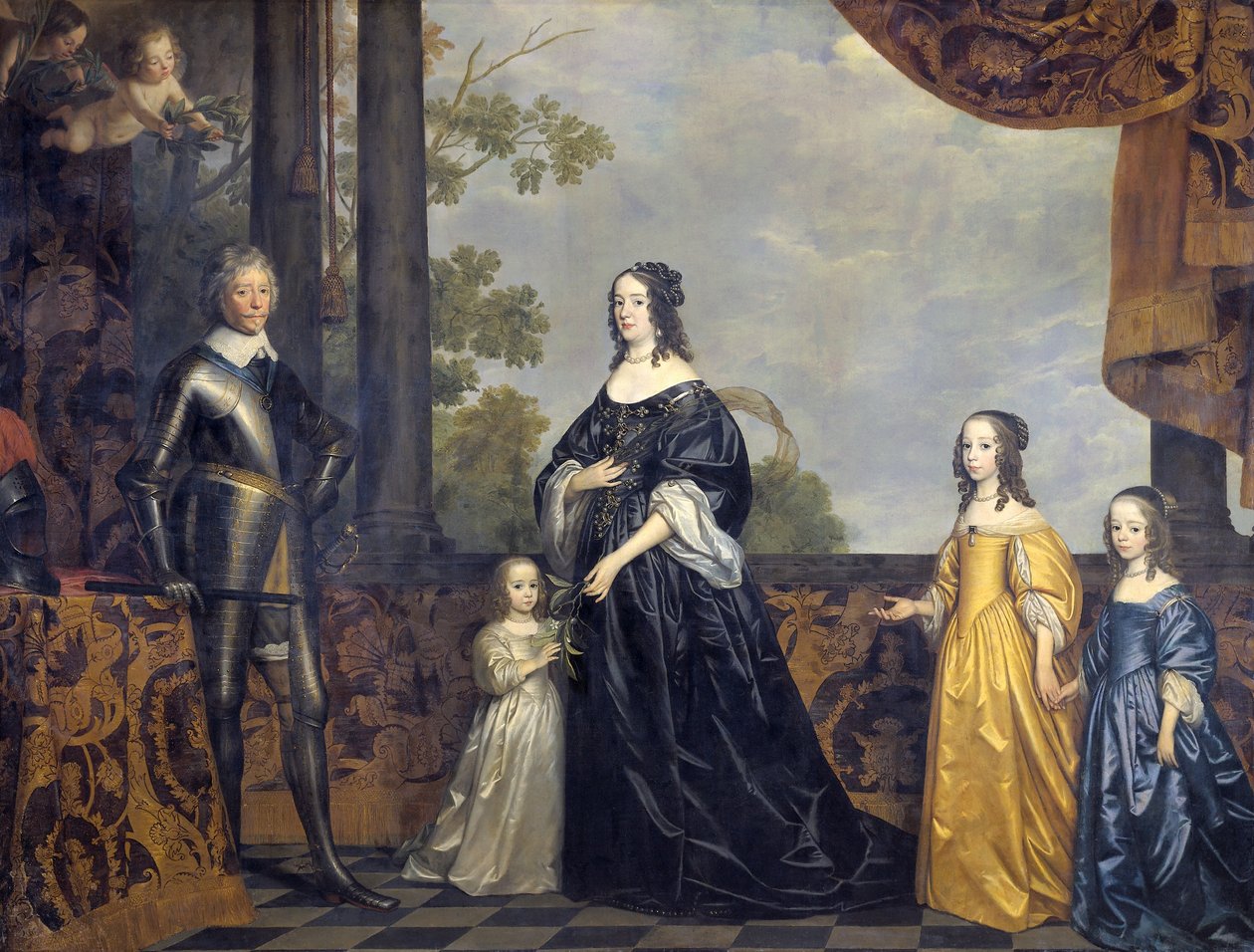 Skupinový portrét Fredericka Henryho, prince Oranžského (1584-1647), Amalie ze Solms-Braunfels (1602-1675) a jejich tří nejmladších dcer od Gerrit van Honthorst
