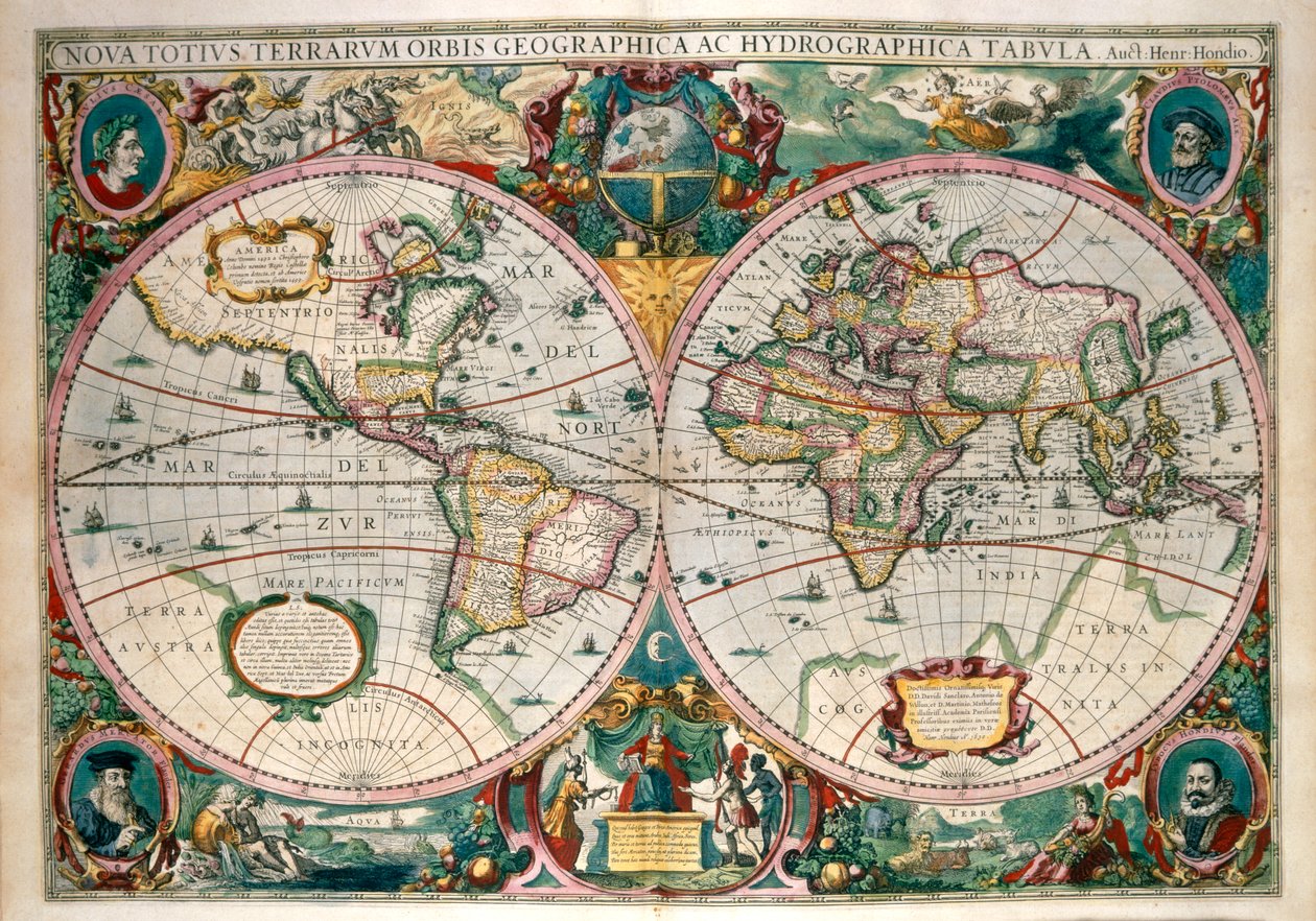 Mapa světa, Amsterdam 1633 od Gerard (after) Mercator