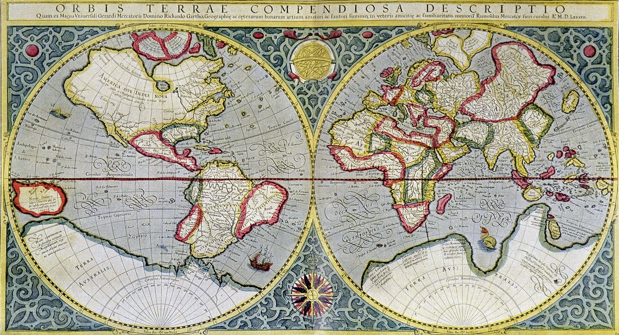 Mapa světa Mercator (1587) - v "Vesmír a lidstvo" od H. Kraemera od Gerard (after) Mercator