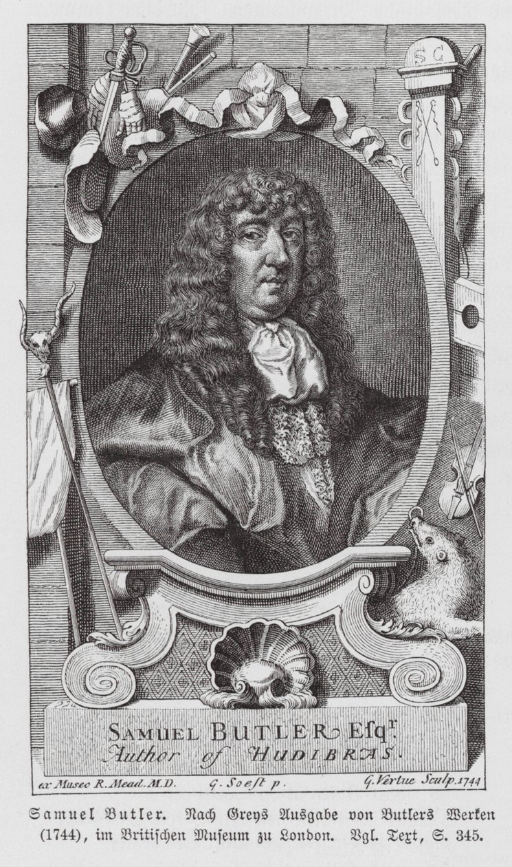 Samuel Butler, anglický básník (rytina) od Gerard (after) Soest