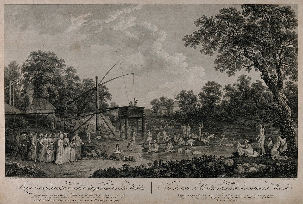 Pohled na lázeňské domy Serebryanicheskaya v Moskvě, 1796. od Gerard Barthe de la