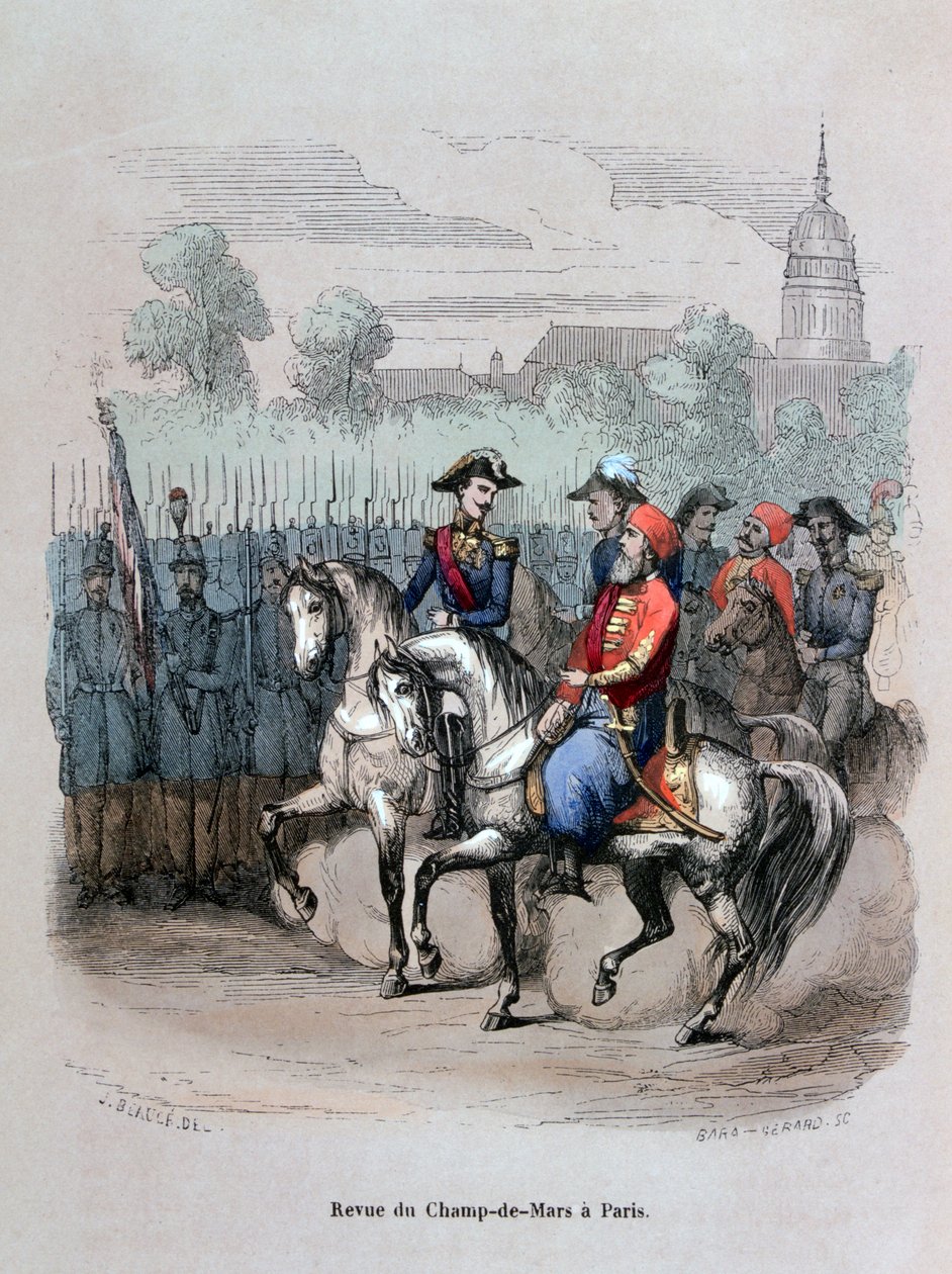 „Vojenský přehled s Ibrahimem Pachou, Champ de Mars, Paříž“, c1846 1847 od Gerard Corbiau