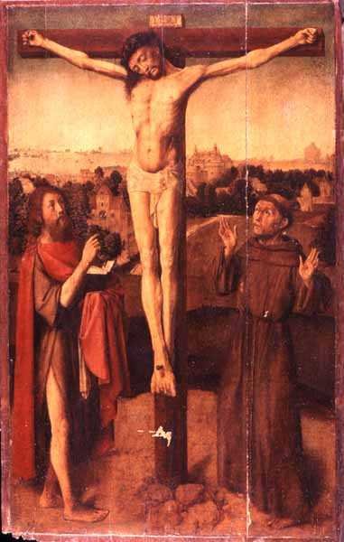 Kristus na kříži mezi svatým Janem a svatým Františkem od Gerard David