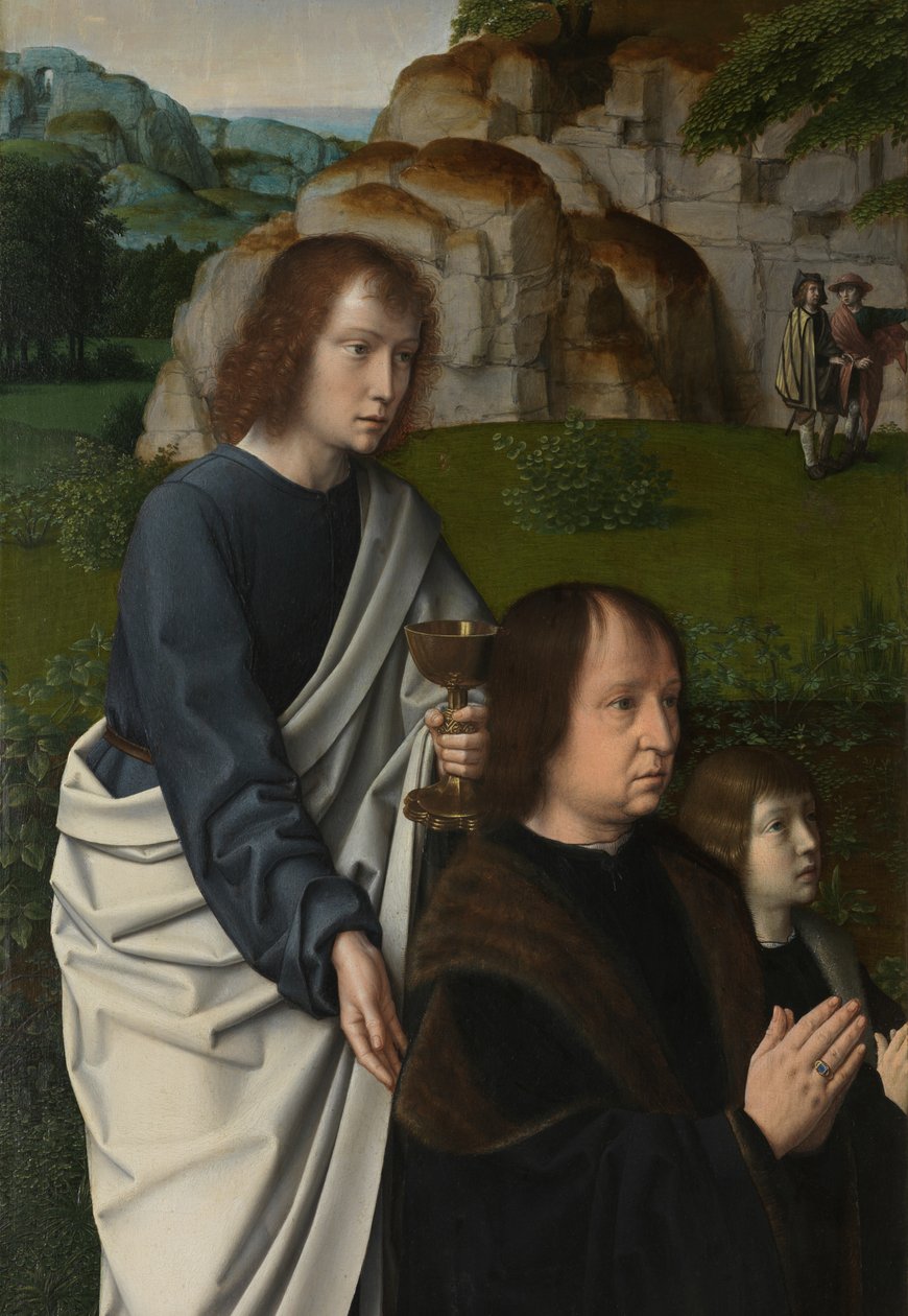 Detail levého panelu Křest Krista, kolem 1502-08 (olej na panelu) od Gerard David