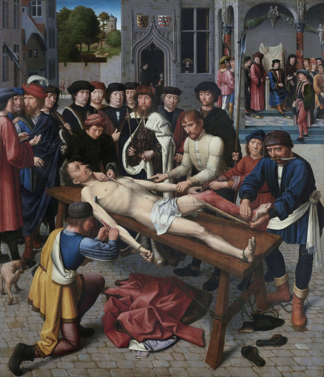Nizozemsky: Kambýsův soud: stahování kůže ze Sisamnesova těla Kambýsův soud: Stahování z kůže Sisamnese od Gerard David