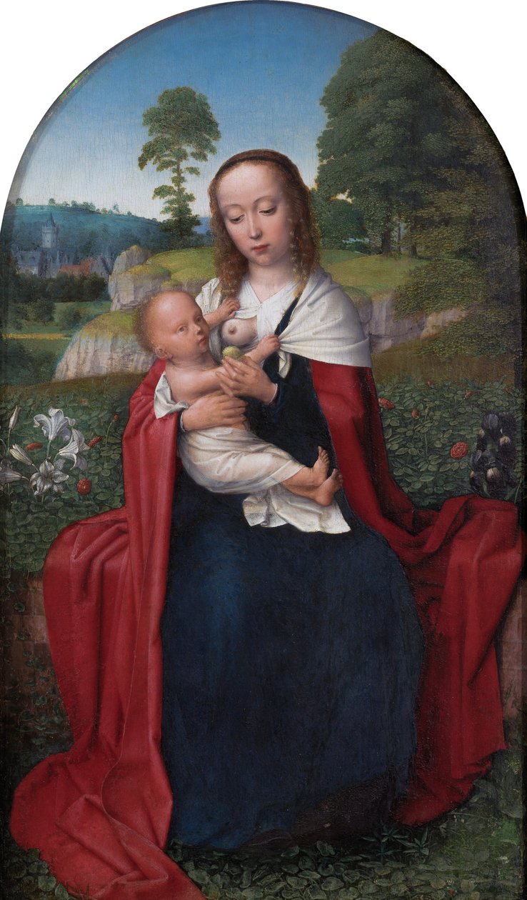 Nizozemština: Maria a dítě sedící v krajině Panna a dítě v krajině od Gerard David