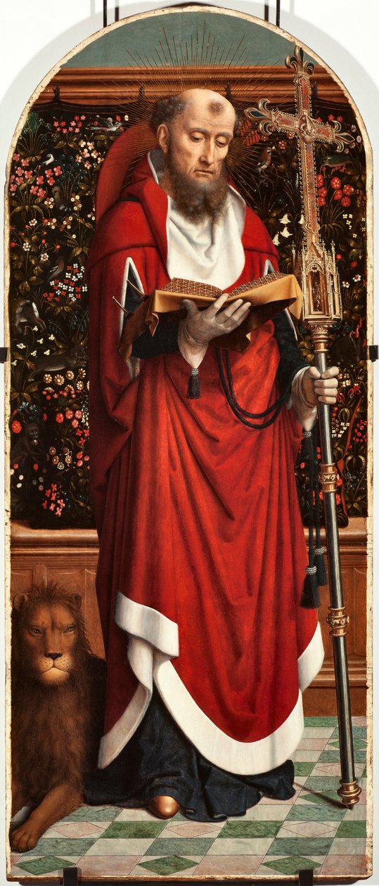 Polyptych Panel svatého Jeronýma z kostela San Gerolamo della Cervara - Malba Gerarda Davida (asi 1460-1523) 1506 Rozměr 65x150 cm Genes Musei di Strada Nuova (ex Palazzo Bianco) Itálie od Gerard David