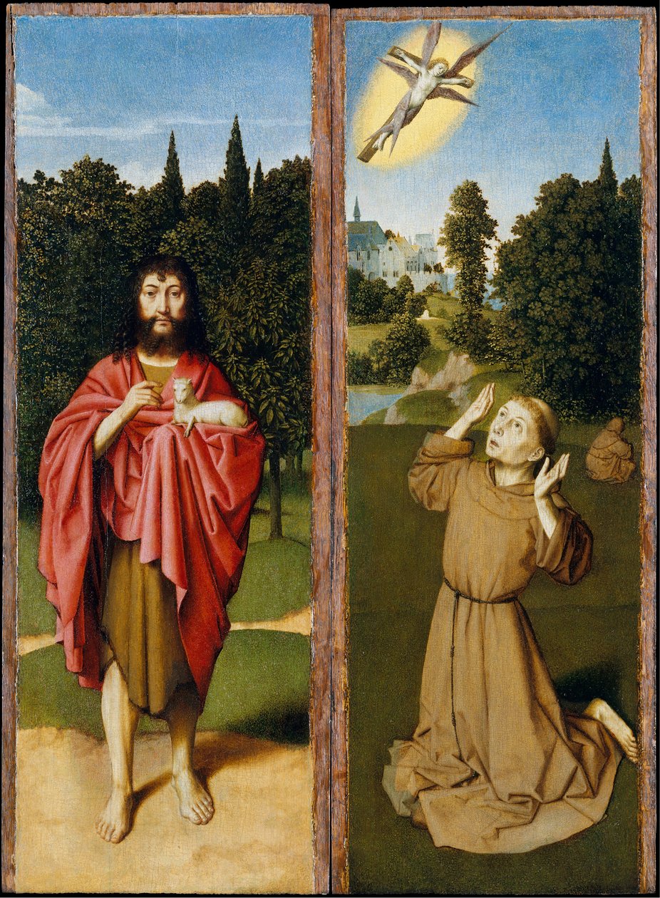 Saint John the Baptist, Saint Francis Receiving the Stigmata, ca. 1485-90. od Gerard David