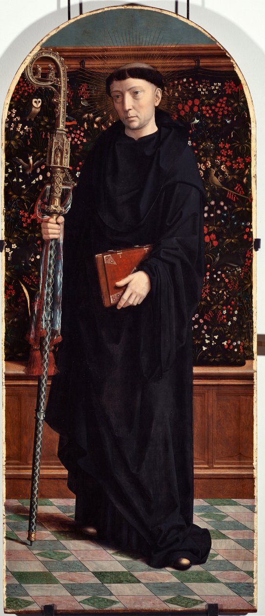 Saint Maur (nebo Amaury, Amalric, Maura, Morane, Mauro) (St Maurus) Polyptychový panel z kostela San Gerolamo della Cervara - Malba Gerarda Davida (asi 1460-1523) 1506 Rozměr 65x150 cm Genes Musei di Strada Nuova ( ex Palazzo Bianco) Itálie od Gerard David