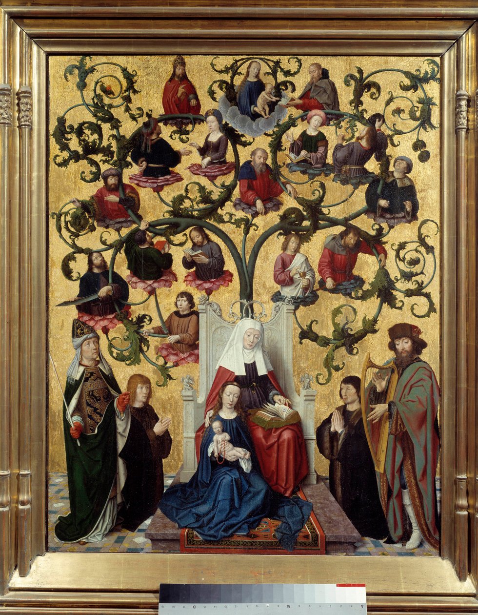 Linie svaté Anny Znázornění genealogického stromu svaté Anny, matky Marie. Malba na dřevě od Gerarda Davida (1460-1523). 1483. Ne. 0,88 x 0,69 Lyon, Musee des Beaux Arts od Gerard David