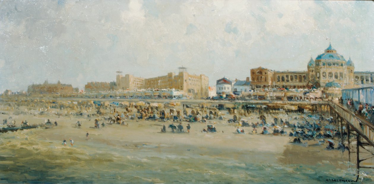 Letní den na pláži Scheveningen u Kurhaus (olej na plátně) od Gerard Delfgaauw