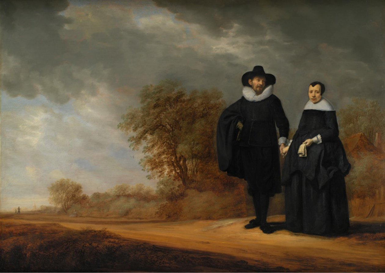 purkmistr Cornelis Damasz. van der Gracht a jeho manželka Jopken Jacobs v krajině od Gerard Donck