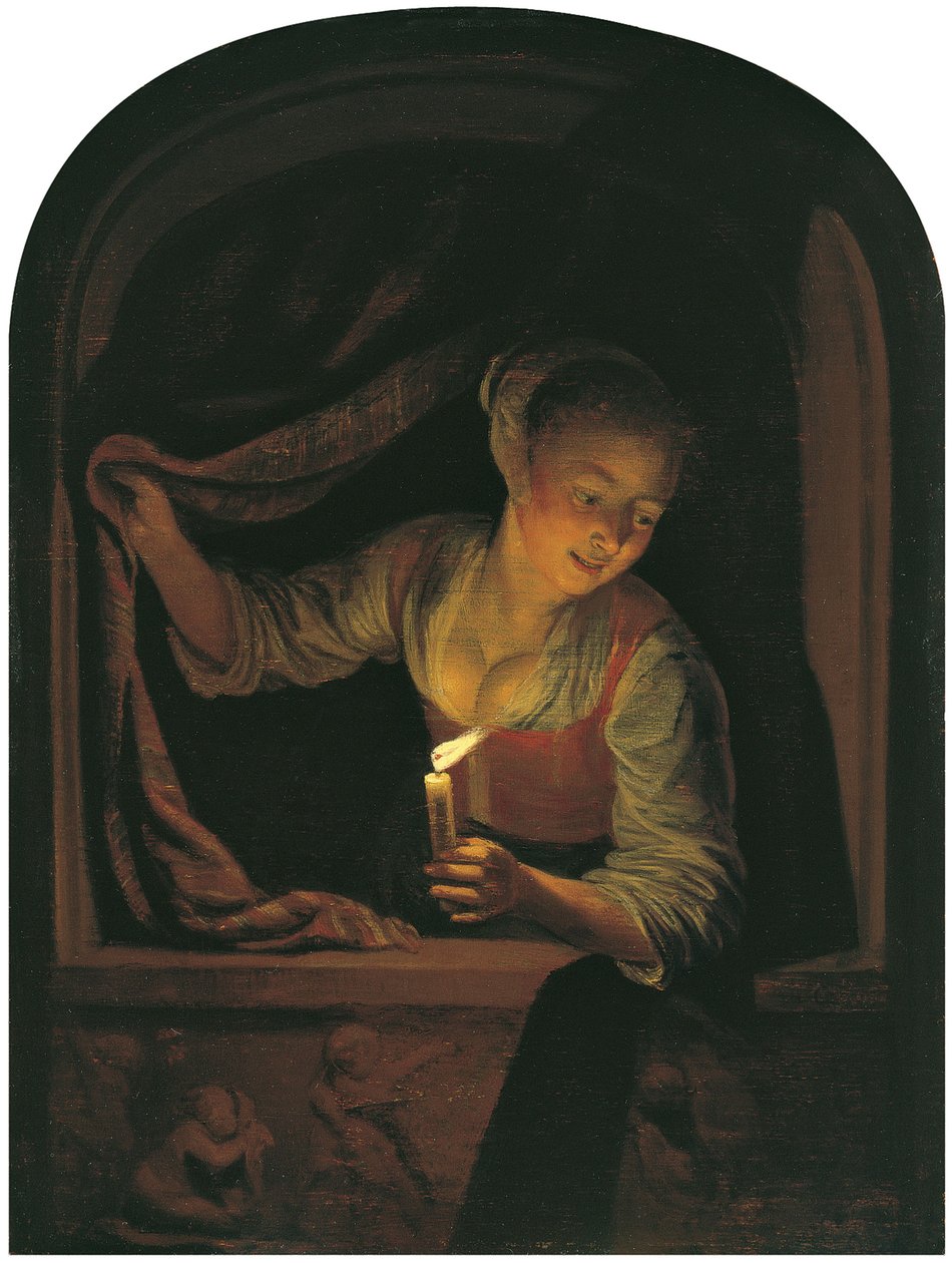 Žena se zapálenou svíčkou u okna od Gerrit Dou