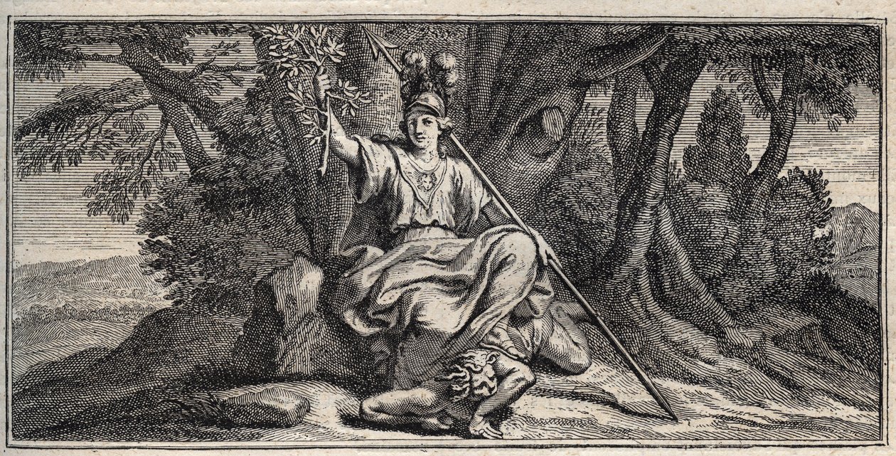 Minerva Slaming Discord - Minerva Terrassant la discorde - rytina Gerarda Edelincka podle Daniela Hallea (1614-1675) od Gérard Edelinck