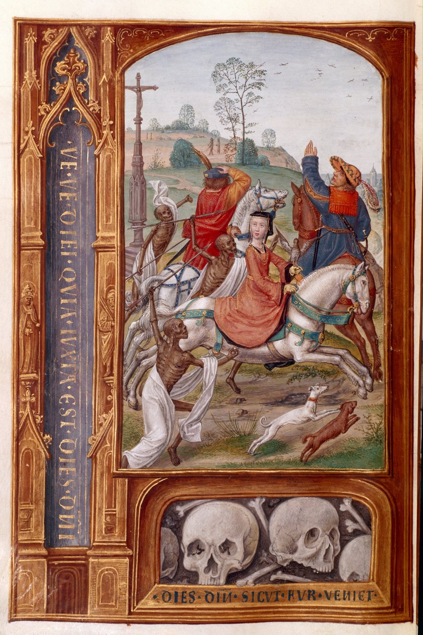 Přidat 35313 fol.158v Kostlivci útočí na loveckou skupinu, z 