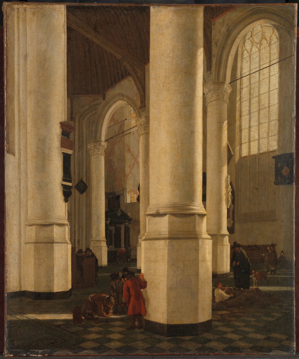 Interiér Oude Kerk v Delftu s hrobkou viceadmirála Pietera Pietersze Heijna od Gerard Houckgeest (attributed to)