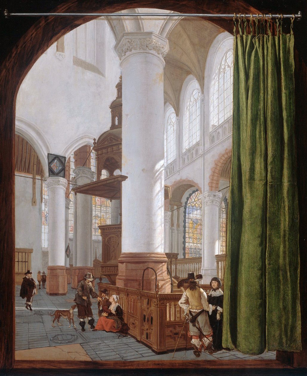 Nizozemsky: Interieur van de Oude Kerk in Delft, 1654 Interiér starého kostela v Delftu od Gerard Houckgeest