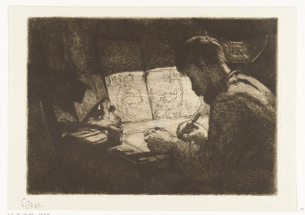 Autoportrét za rýsovacím prknem od Gerard Jan Bos (signed by artist)