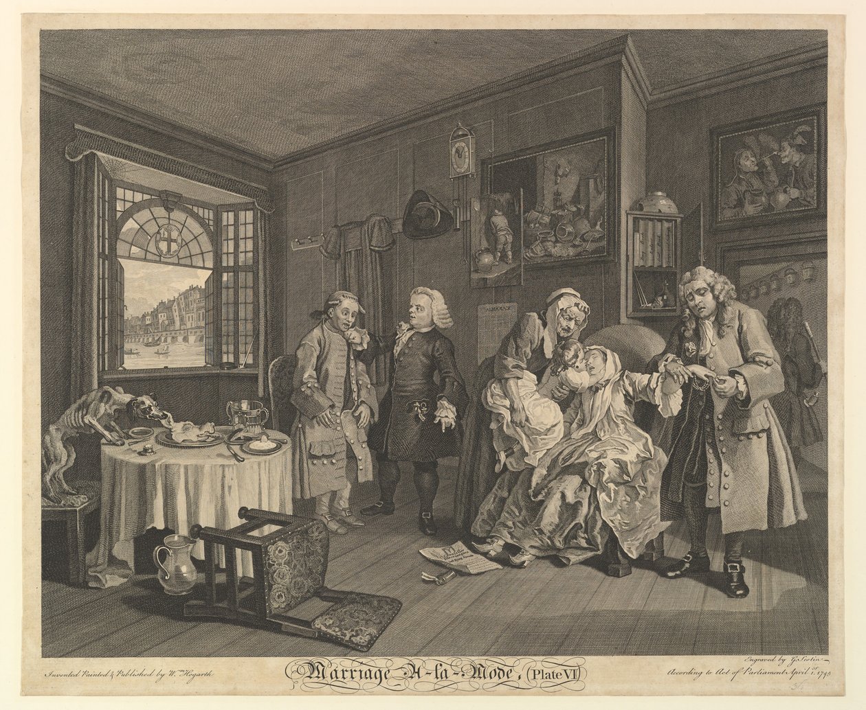 Manželství A-la-Mode, deska VI, 1. dubna 1745. od Gerard Jean Baptiste Scotin