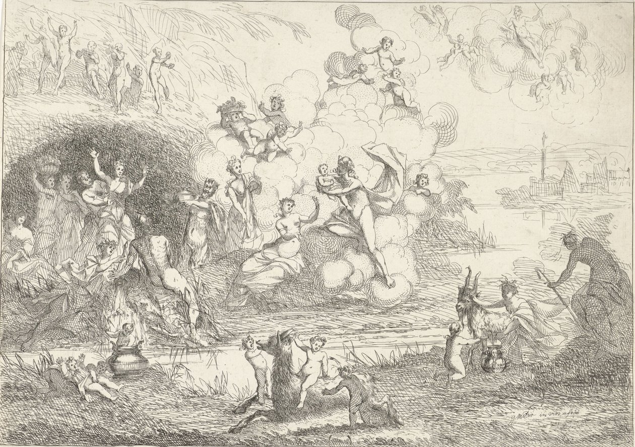 Merkur dává Baccha nymfám The Lifes of the Bacchantes (název série) od Gerard Melder
