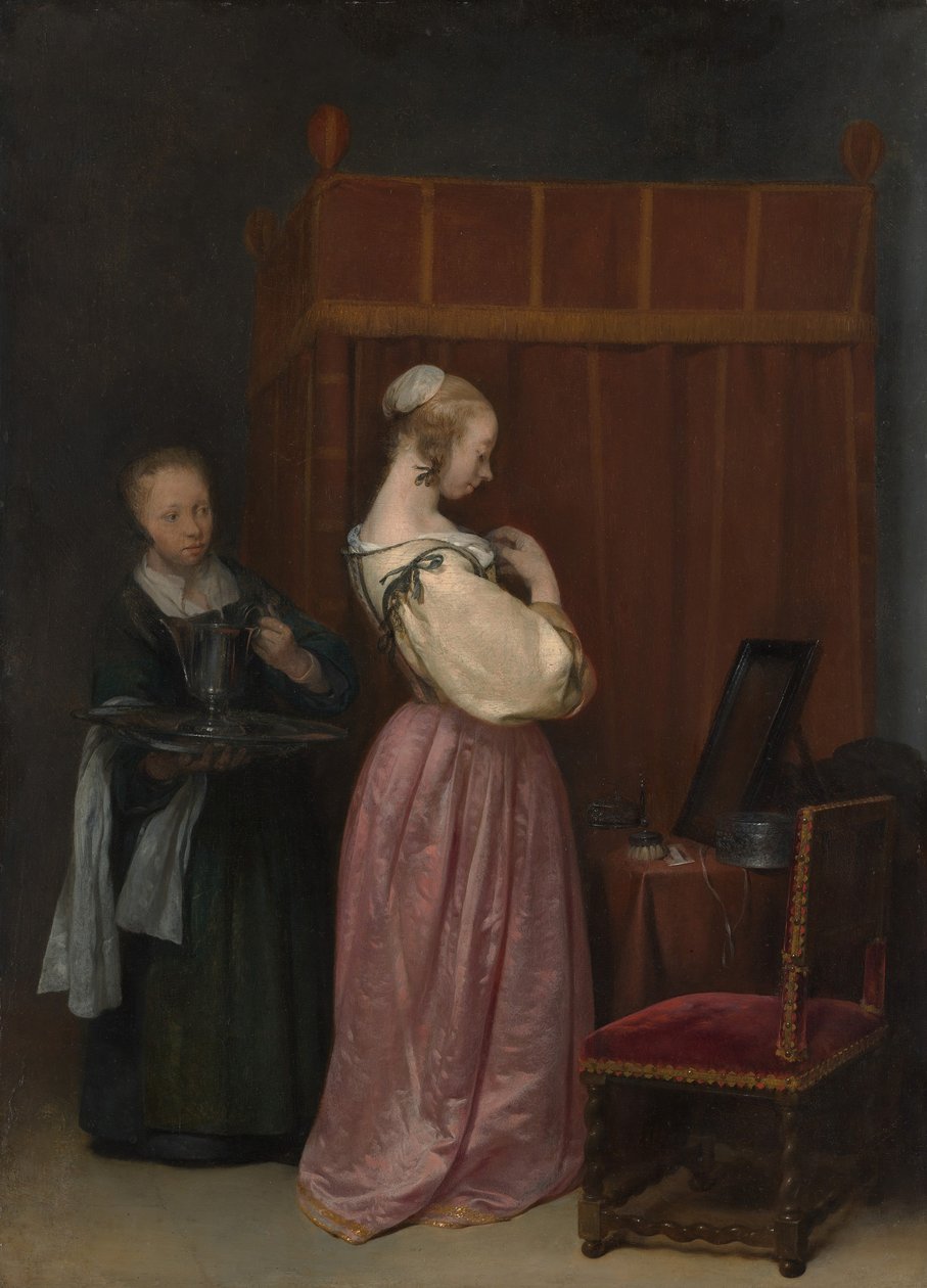 Mladá žena na záchodě se služkou, ca. 1650-51. od Gerard Terborch II