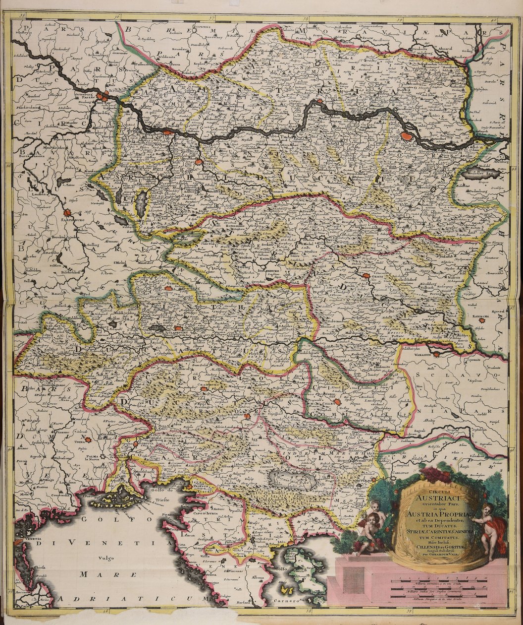 Circuli Austriaci orientalior pars in qua Austria propria et ab ea dependentes tum ducatus Stiriae, Carintiae, Carniolae tum comitatus hisce inclusi Cillensis et Goritiae singuli subdivisi od Gerard Valck