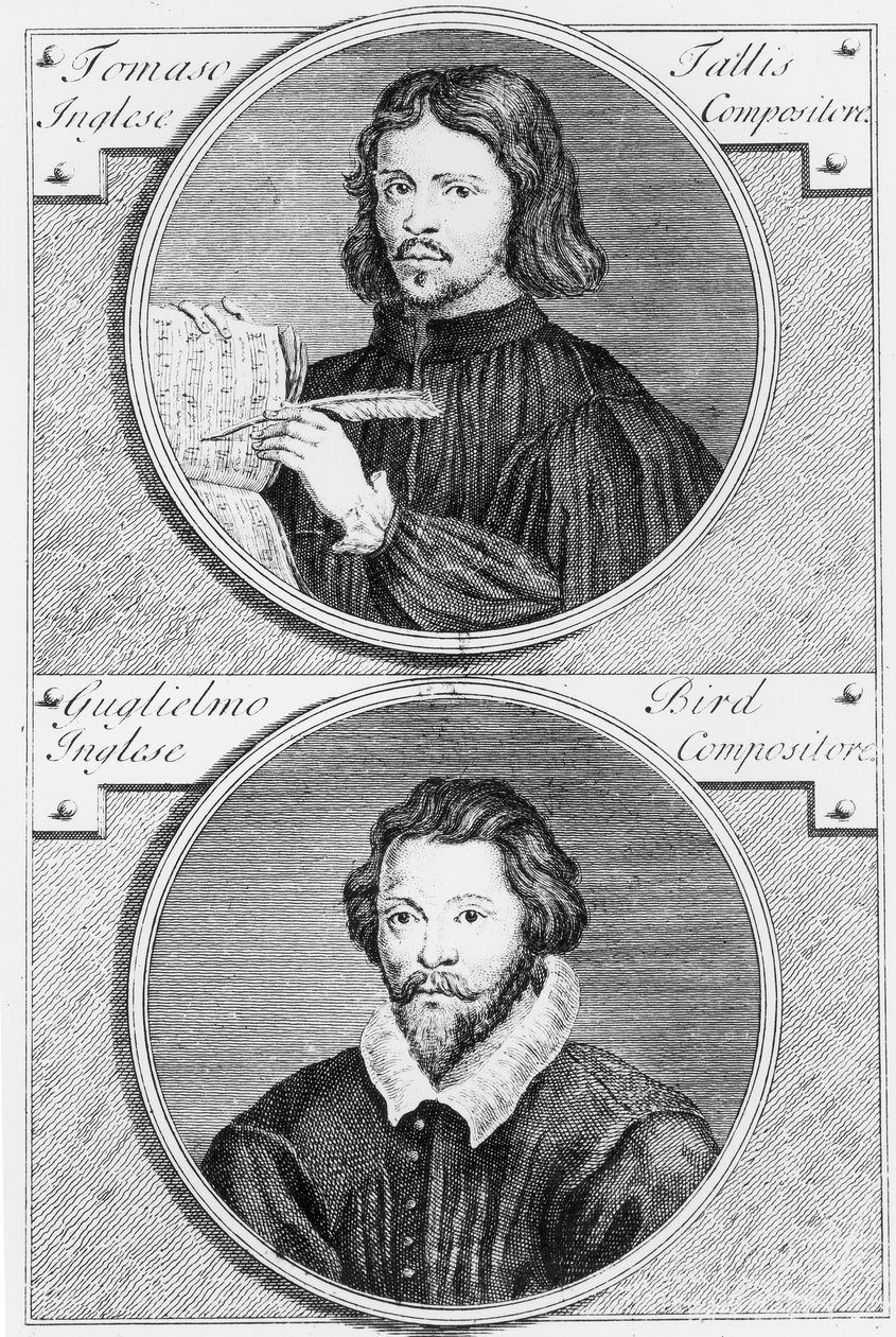 Thomas Tallis (asi 1505-85) a William Byrd (1543-1623) ryté Niccolo Francesco Haym (168889-1729) od Gerard Vandergucht