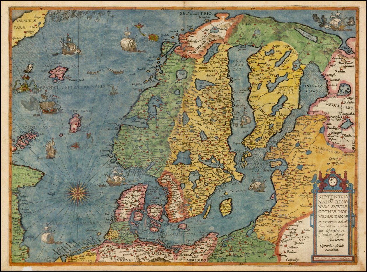 Mapa severní Evropy z roku 1593, Gerard de Jode od Gerard de Jode