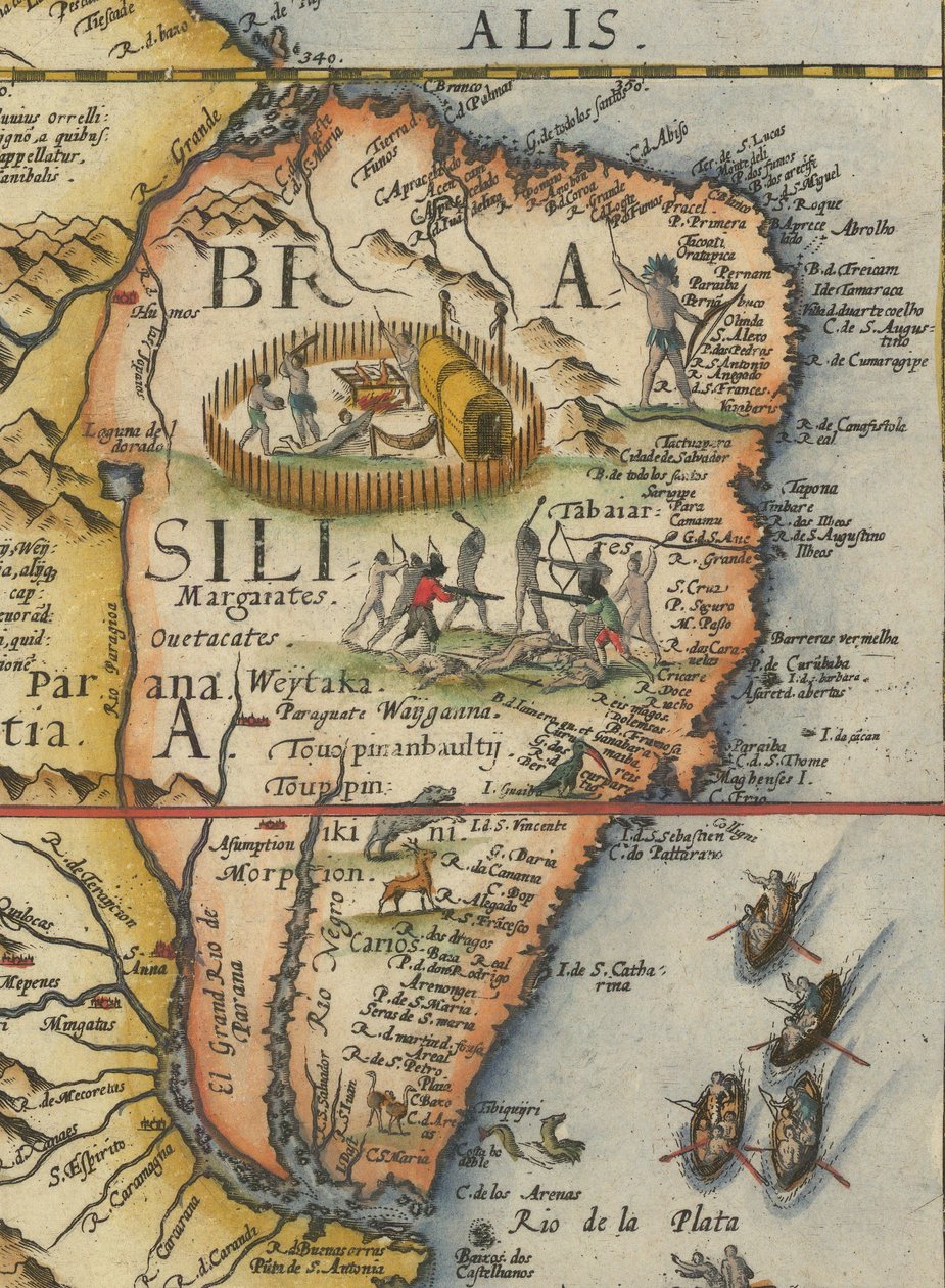 Mapa Jižní Ameriky, 1593 (oříznuto) od Gerard de Jode