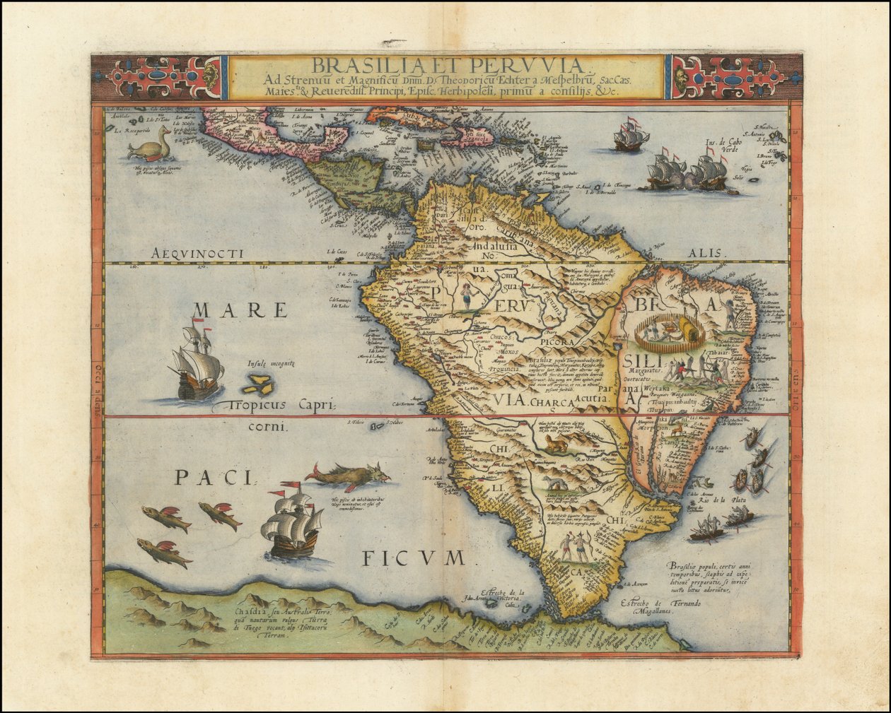 Mapa Jižní Ameriky, 1593 od Gerard de Jode