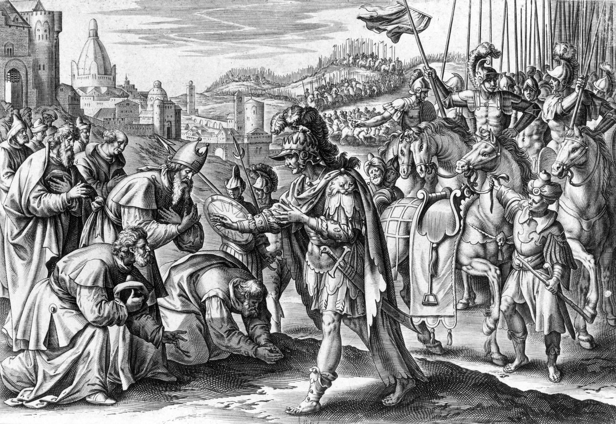 Saint Loup, biskup z Troyes získává Attilu (rytina) od Gerard de Jode