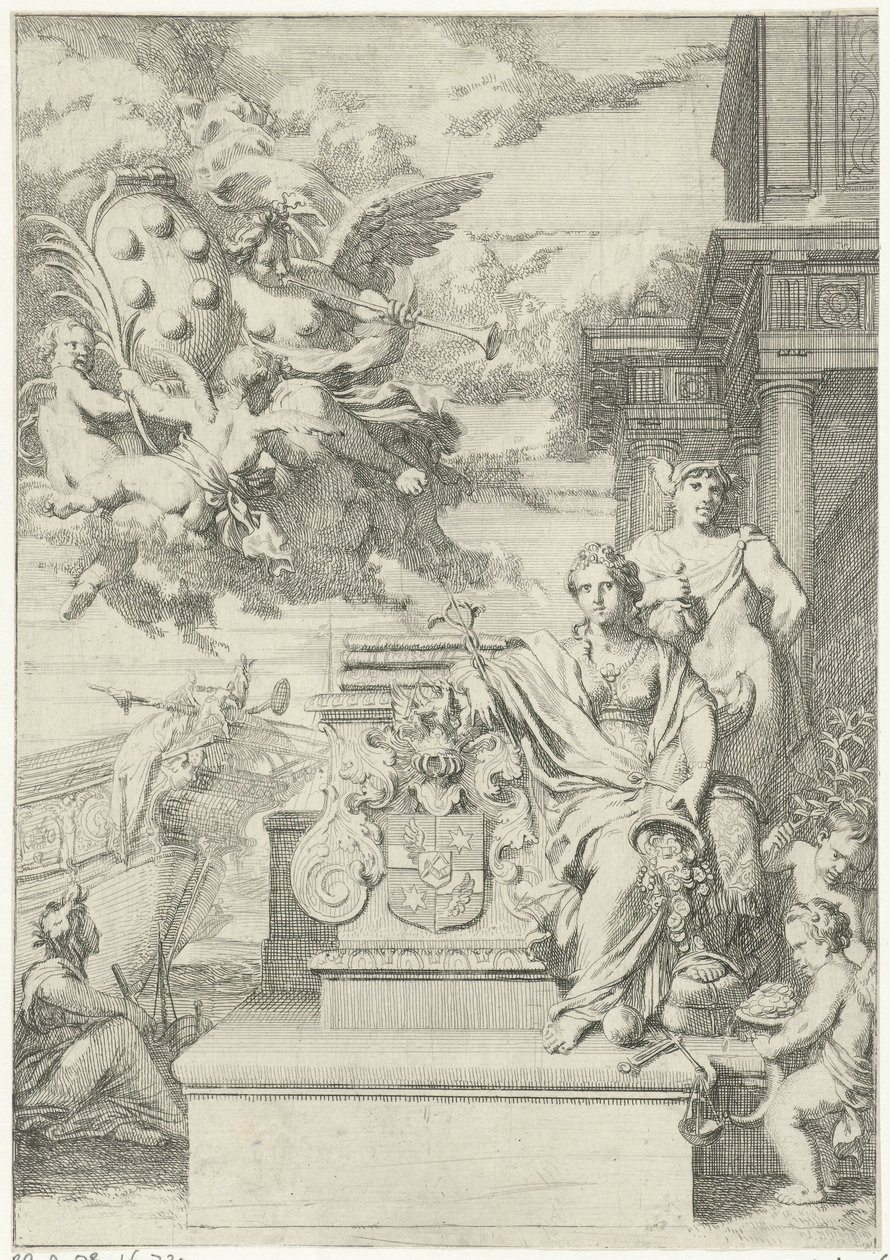 Alegorie obchodu a rodový erb De Medici od Gerard de Lairesse