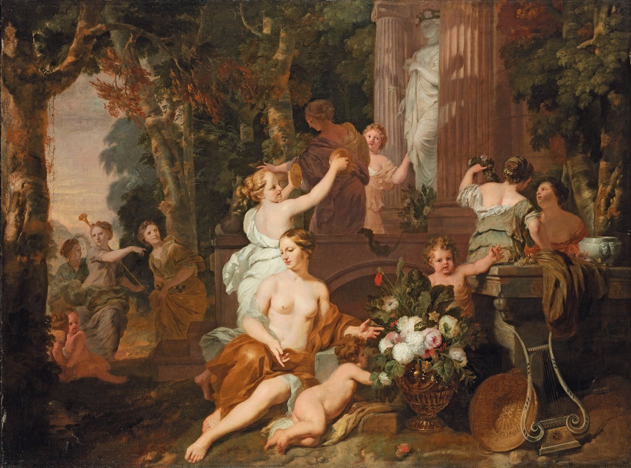 Nymfy a Bacchantes vzdávají hold v chrámu Flora od Gerard de Lairesse