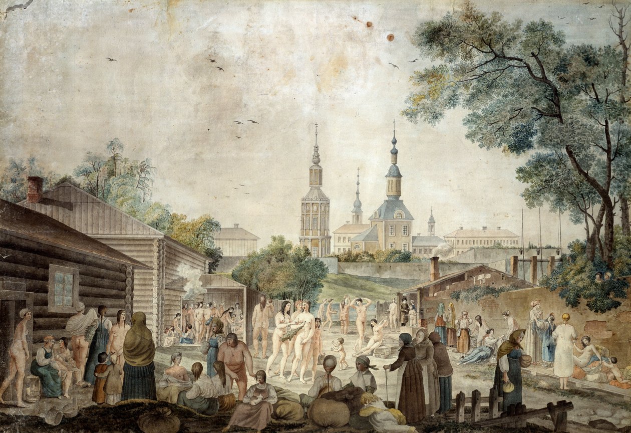 Léčivá lázeň v Moskvě, 1790 (wc na papíře) od Gerard de la Barthe
