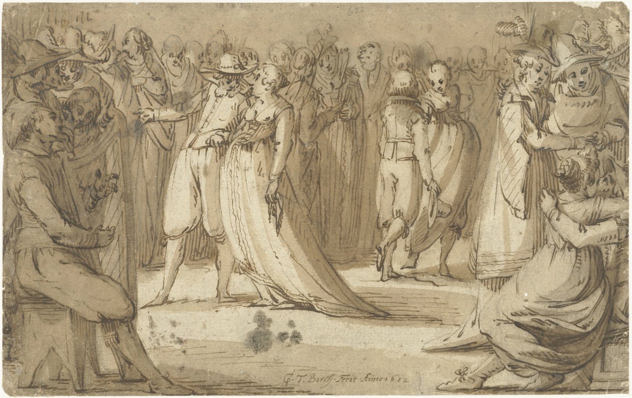 party scéna Italský míč od Gerard ter Borch