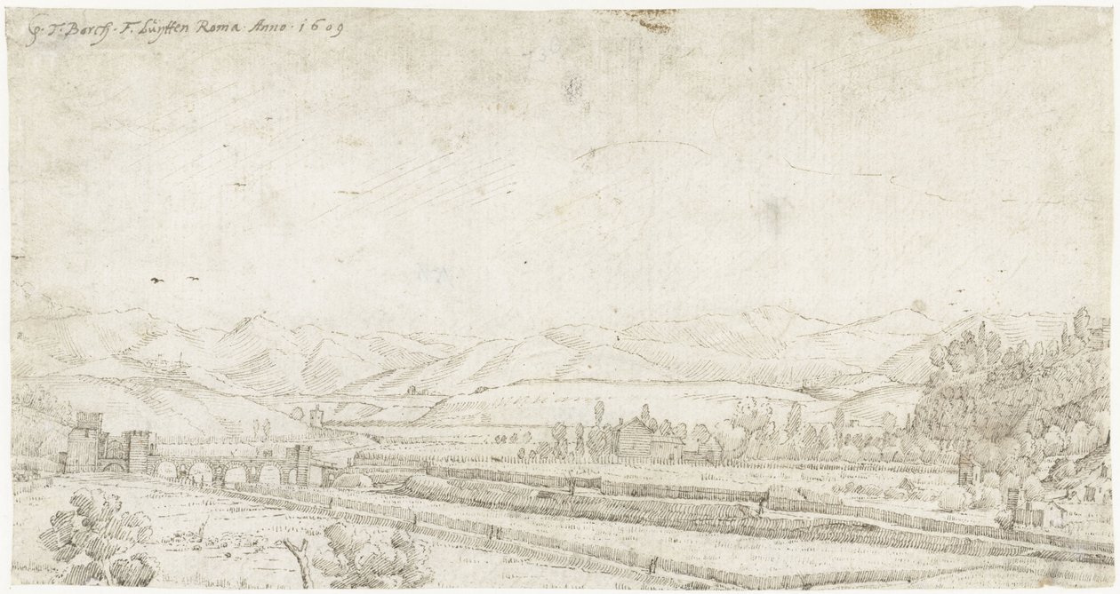 Krajina s Ponte Milvio, mimo Řím od Gerard ter Borch