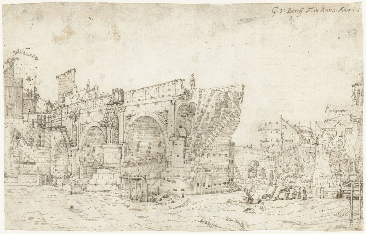 Ponte Rotto nad Tiberou, Řím od Gerard ter Borch