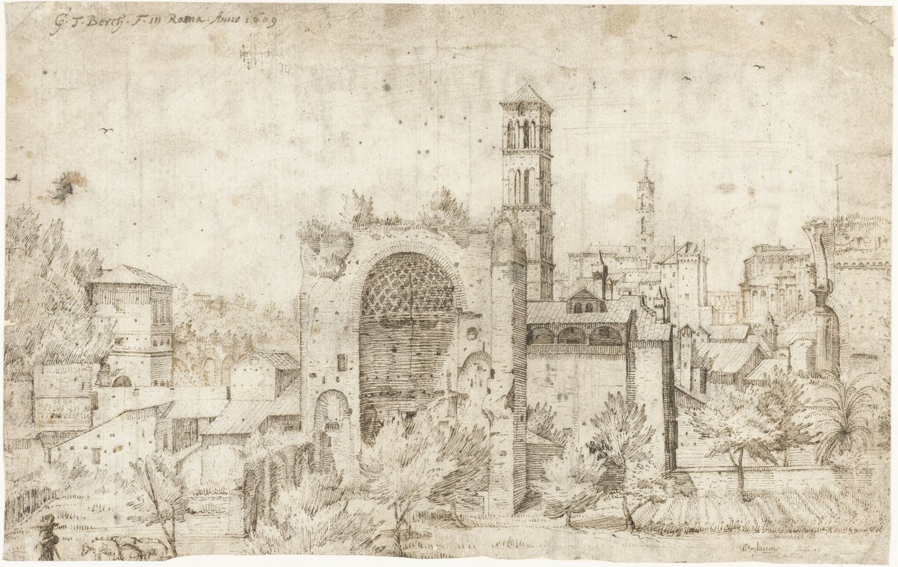 Pohled na apsidu chrámu Venuše a Roma a klášter S. Maria Nova, Řím od Gerard ter Borch