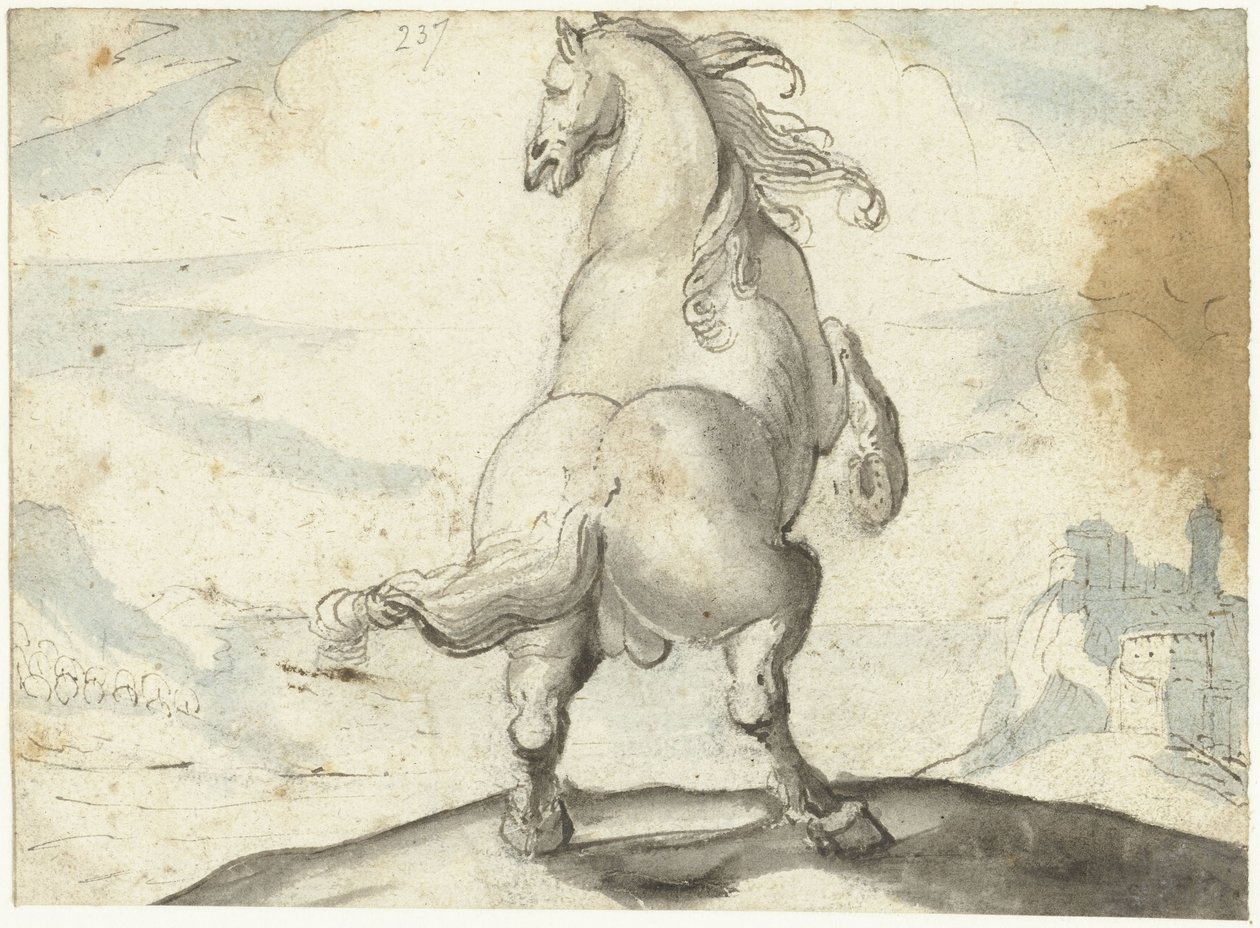 Chov koně před výhledem na italský přístav od Gerard ter Borch (I)