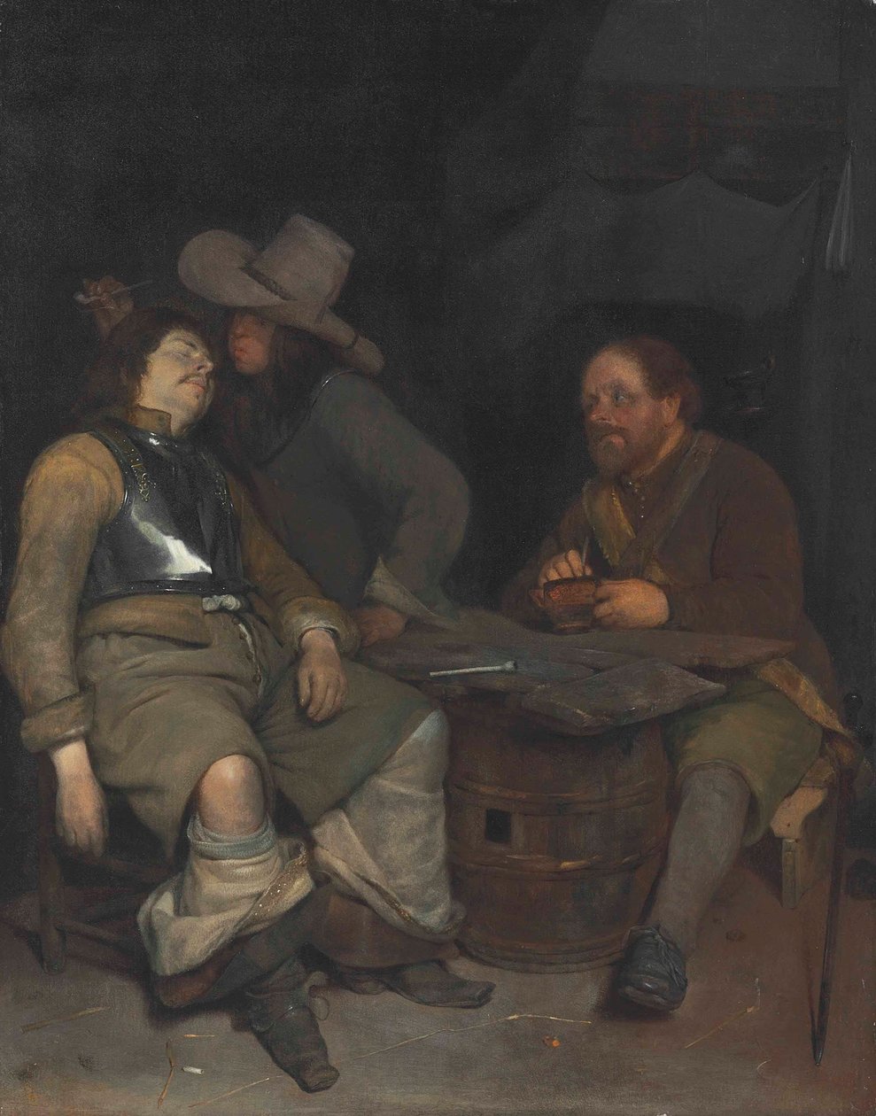 Interiér strážnice s vojákem vyfukujícím kouř od Gerard ter Borch