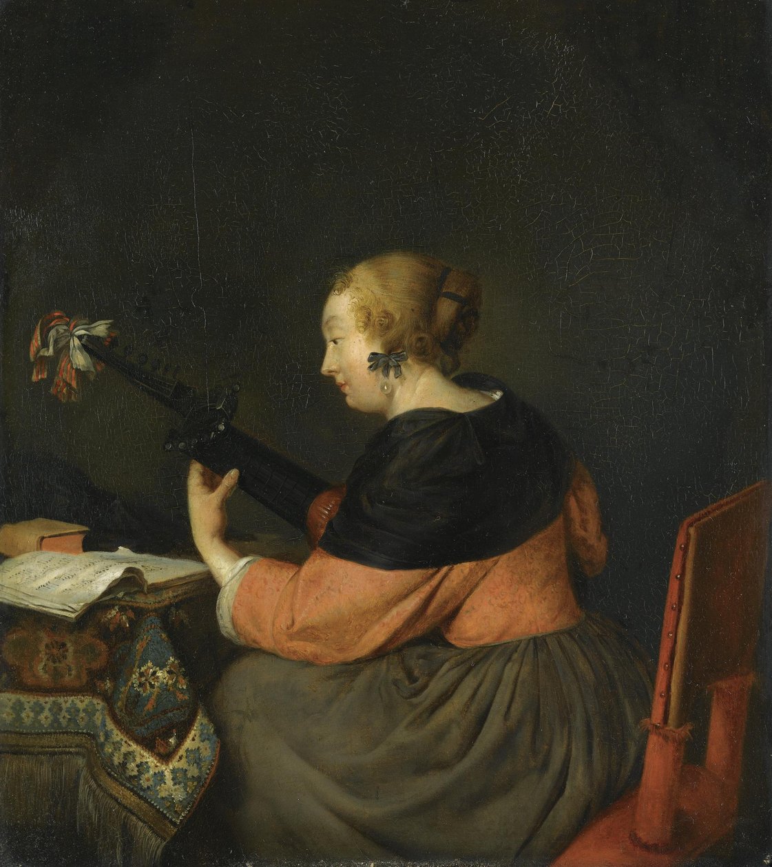 Sedící dáma hrající na loutnu od Gerard ter Borch