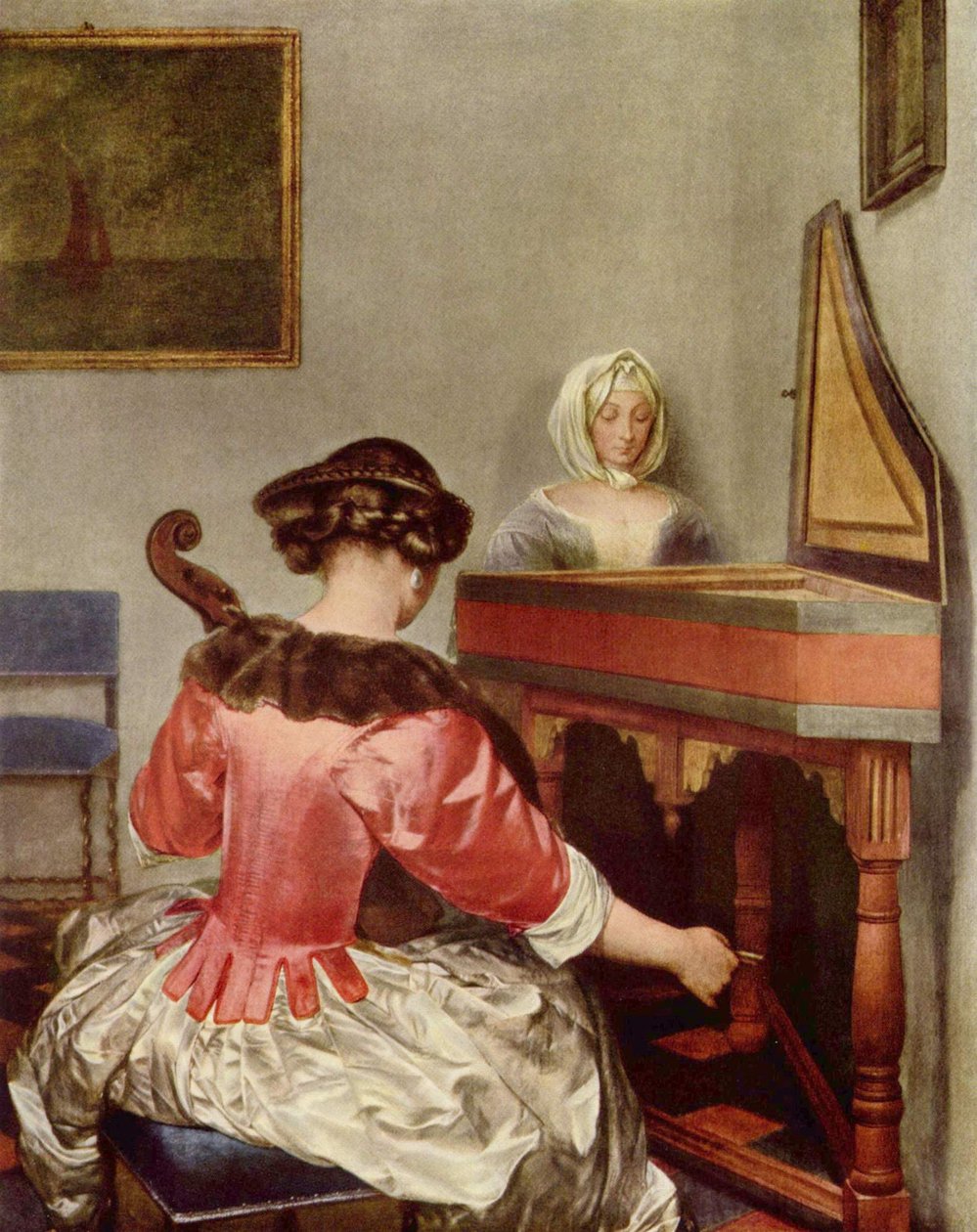 Dvě ženy hrající hudbu v interiéru od Gerard ter Borch